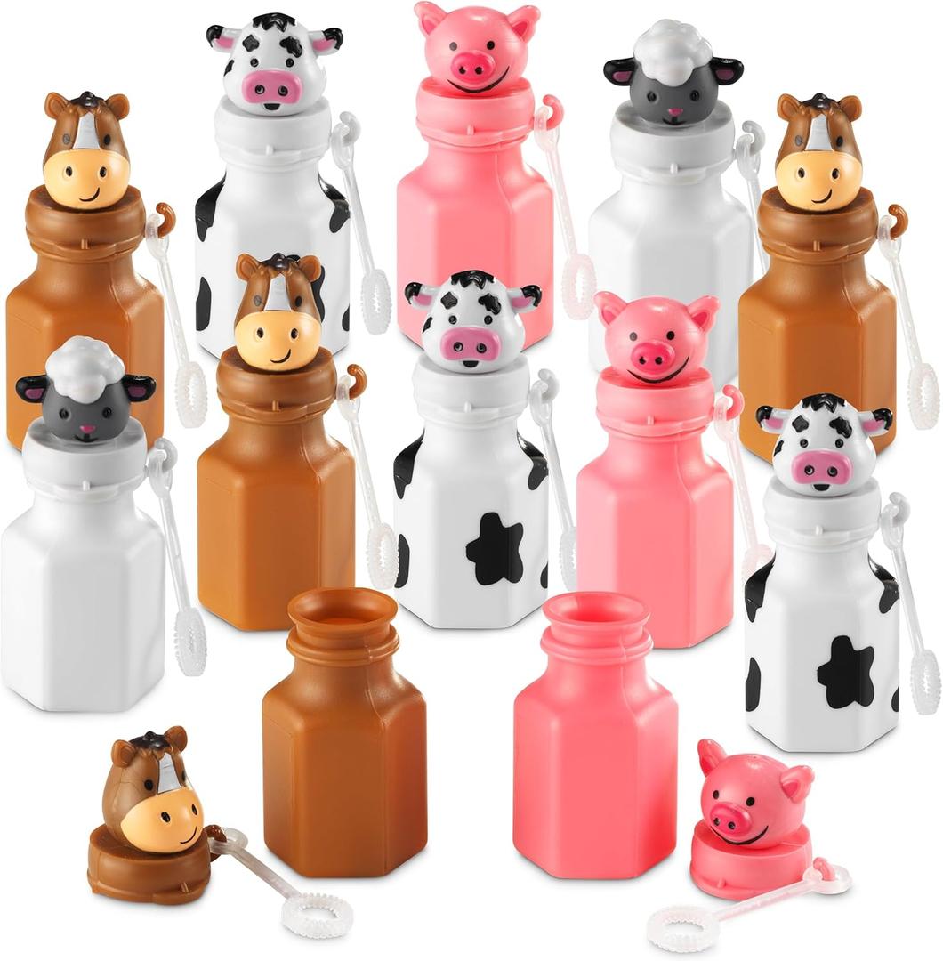 Mini Farm Animal Bubble Wands Toy Gifts for Kids - (Pack of 12) 3-Inch Barnyard Bubble Bottles, Assorted Animals for Giveaways, Prizes, Birthday Party Favors for Kids, Baby Showers, Goody Bag Toys