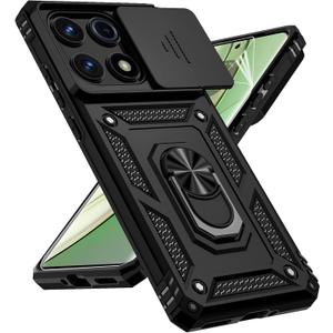 for Motorola Edge 2025 Case, with Slide Camera Cover HD Screen Protector [Military Grade Drop Tested] Magnetic Ring Holder Kickstand Protective Phone Case for Motorola Moto Edge 2025, Black