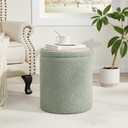 Royal Windsor Boucle Round Ottoman with Storage Set of 2,Small Foot Stool Ottoman for Living Room,Small Coffee Table, Vanity Stool with Storage for Bedroom, Green, 14.8"D x 14.8"W x 17.3"H