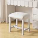 White Vanity Stool, Small Vanity Chair, Cute Makeup Bench Seat with Leather Cushioned, Desk Stools for Bedroom, Bathroom, Entryway, Living Room, Office