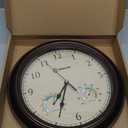 Geevon 12" Vintage Wall Clock Non Ticking with Hygrometer and Thermometer Combo,Battery Operated Quartz Decorative Wall Clocks for Home,Living Room,Office,Classroom,Kitchen,Bedroom Decor, Brown