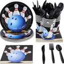 Juvale Kids Bowling Birthday Party Supplies - Set of 24 Serve Plate, Knives, Spoons, Forks, Napkins & Cups for Bowling Birthday Party Decorations