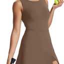 NIASHOT Athletic Dress for Women Mini Crew Neck Sleeveless Built in Shorts with Pockets Tennis Golf Dress (Brown) medium 