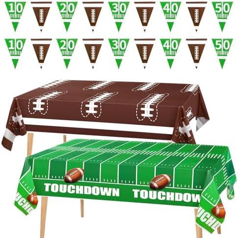 DTOFOOT 4 Pack Football Party Decorations,Football Theme Party Disposable Tablecloth Plastic Touchdown with Triangle Flags Banner for Gameday Tailgate Party Decor, 54 X 108 Inch, 2 Pack