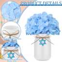 Lyrow 6 Pack Hanukkah Mason Jar Table Centerpiece Faux Hydrangea Floral Kitchen Table Decoration Hanukkah Tiered Tray Decor for Holiday Party Supplies (Blue)