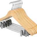 10 Pack Wooden Hangers with Clips High-Grade Wooden Suit Hangers Skirt Hangers with Clips S Wood Hanger with Durable Metal Clips for Blouse, Dress, Coat, Jacket (Natural)