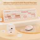 Nowlike Wireless Keyboard and Mouse Combo, Retro Typewriter Keyboard with Round Keycaps, Full-Size Ergonomic, Brown, Ideal for Windows PC, Home, Office, and College, Wireless Keyboard Mouse Combo