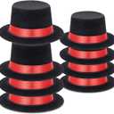 Skylety 8 Pieces Felt Top Hats Mini Black with Red Ribbon Miniature Top Hats for Christmas Party Snowman Doll Craft