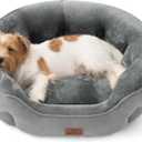 Bedsure Dog Bed for Medium Dogs - Round Washable Medium Pet Bed, Anti-Slip Donut Fluffy Plush Indoor Fur Cat Bed, 28 inches, Grey