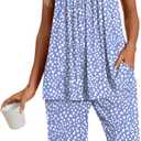 Womens Pajama Sets, Sleeveless and Capri Pjs Set 2 Piece Summer Sleepwear with Pockets Soft Loungewear (Purple, XXL)
