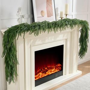 CLEANGOR 2Pcs 6FT Norfolk Pine Garlands Realistic, Real Touch Winter Xmas Garland, Christmas Decorations Indoor Outdoor, Artificial Holiday Decor Faux Greenery for Mantle, Fireplace, Table