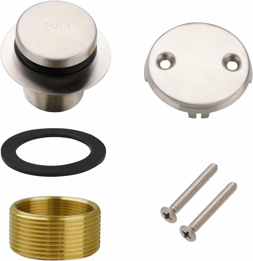 Welsan Bathtub Drain Tip Toe Tub Conversion Kit, Replacement Bath Trim with Two-Hole Overflow Faceplate and Universal Fine/Coarse Thread Assembly, Brushed Nickel