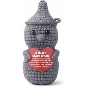 Unique Wedding Gift for Couple, Crochet Tin Man Plush with A Heart Made Whole Card - Sentimental Engagement Keepsake for Bride and Groom, Mr & Mrs Newlywed Home Decor