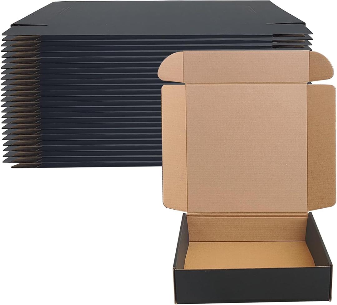 8x8x2 Black Shipping Boxes Set of 20, Corrugated Cardboard Mailers for Product Packaging & Mailing, Recyclable Small Business Shipping Supplies, Gift Boxes for Holiday Birthday Wedding Favors