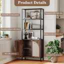 Turosur Rattan Bookshelf with Storage, Boho Bookcase with Wicker Doors, 71" Tall Book Shelf with LED Lights for Living Room, Brown, 5-Tier