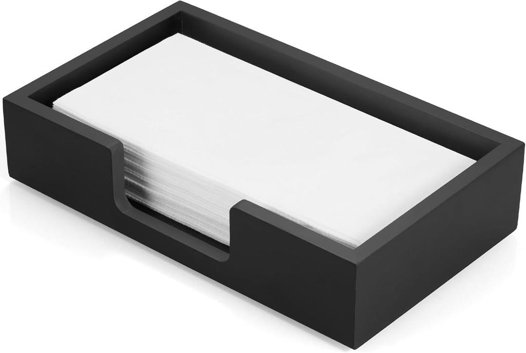 Black Guest Towel Holder Tray for Bathroom, Wood Napkin Holder for Bathroom, Disposable Paper Hand Towel Holder for Bathroom Accessories, Dinner Napkin Holder for Kitchen Table Party (Rectangular)