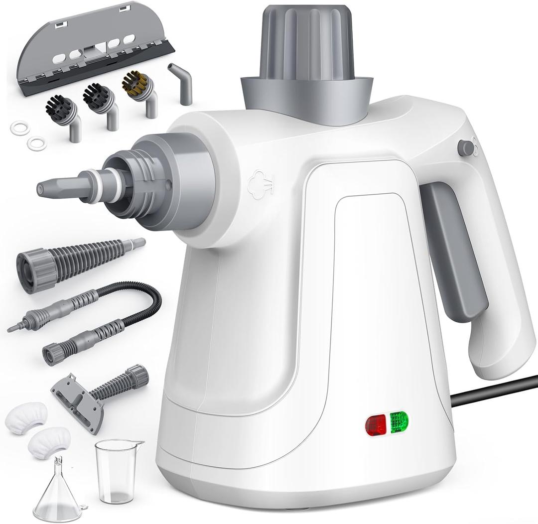 Steam Cleaner Handheld, 1300W High Pressure Natural Steamer with 450ml Large Tank & Hands-Free Lock, 14-Piece Steam Cleaner Pro Toolkit for Home, Kitchen, Car, Tile, Grout, Grill & Upholstery