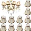 Riakrum 10 Pcs Shades for Chandeliers European Small Lamp Shade Chandelier Clip on Fabric Drum Lamp Mini Rustic Light Cover for Table Candle Wall Light Replacement, 3.1 x 5.5 x 4.7 Inch (Golden)