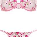 Sexy Lingerie Set for Women 2 Piece Underwired Push Up Bra+G-String Nightwear Lace See-Through Babydoll Underwear (XS)