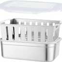 Stainless Steel Food Storage Container with Removable Colander & Lid, Food Meat Vegetable Fruit Bacon Drain Marinating Containers Box Set for Refrigerator, Kitchen, BBQ, Cooking