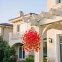 Artificial Fake Plants for Outdoor Spring SSpring, Summer, Autumn and of Decoration, 4PCS Faux Silk Morning Glory Long Vines Stems UV Resistant Look Real for Outside Home Porch Patio (red)