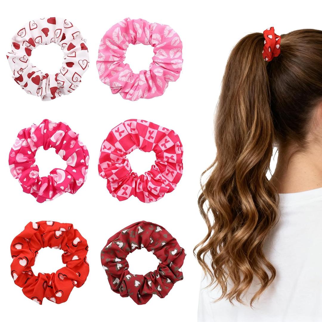 6 Pcs Valentines Day Scrunchies with Non-slip & Elastics for Hair Decors