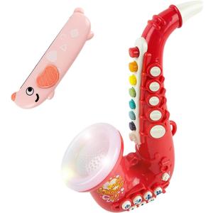 Toy Saxophone with Light & Sound, Toy Harmonica for Kids, Early Educational Toy Musical Instrument Toys for Toddlers Girls Boys Age 3+ (Red)