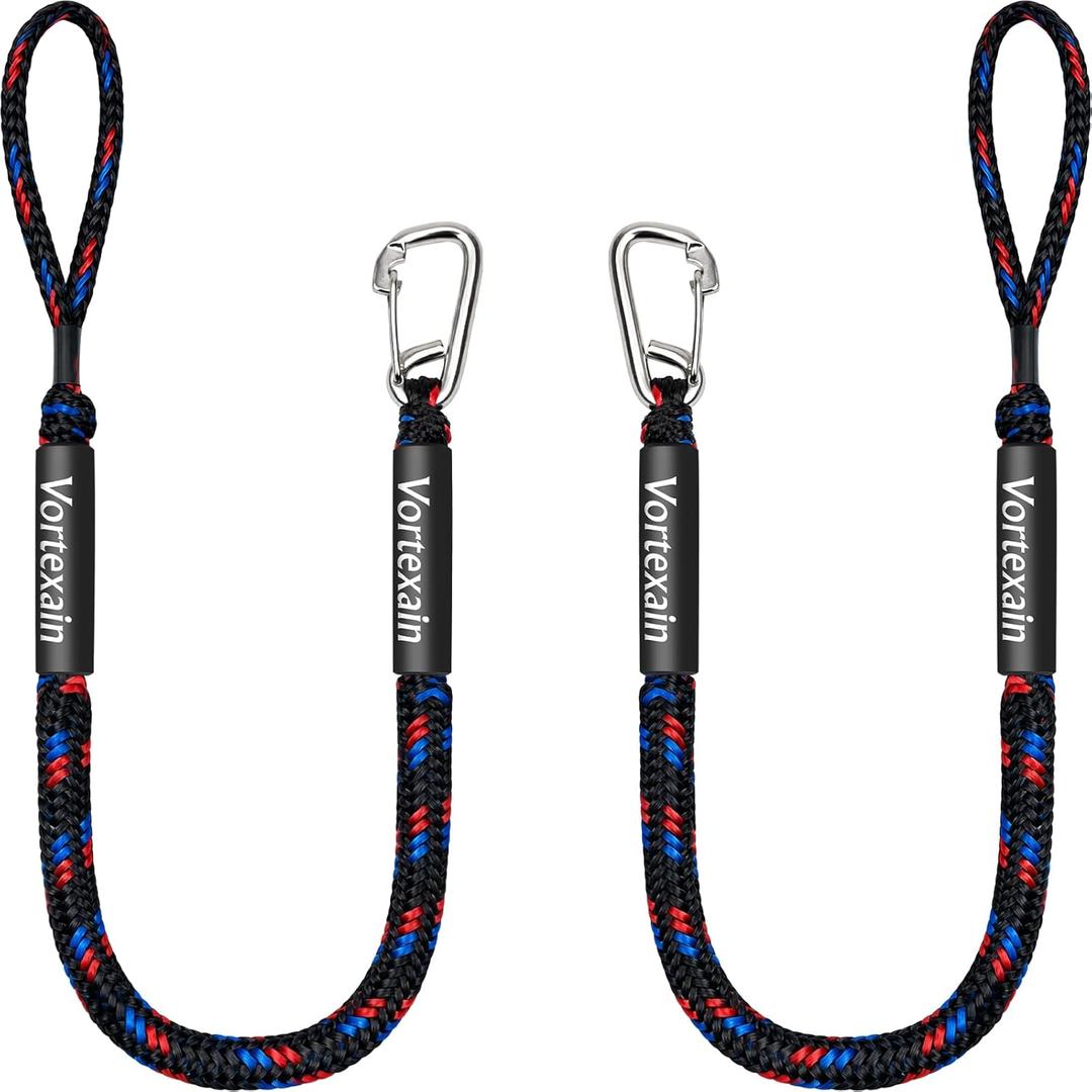 4FT Bungee Dock Line 2-Pack, Marine Grade 316 Stainless Steel Clips, Heavy Duty Boat Mooring Rope with Foam Floats, Shock Absorbing Lines for Boats, Jet Ski, Pontoon, Kayak Accessories