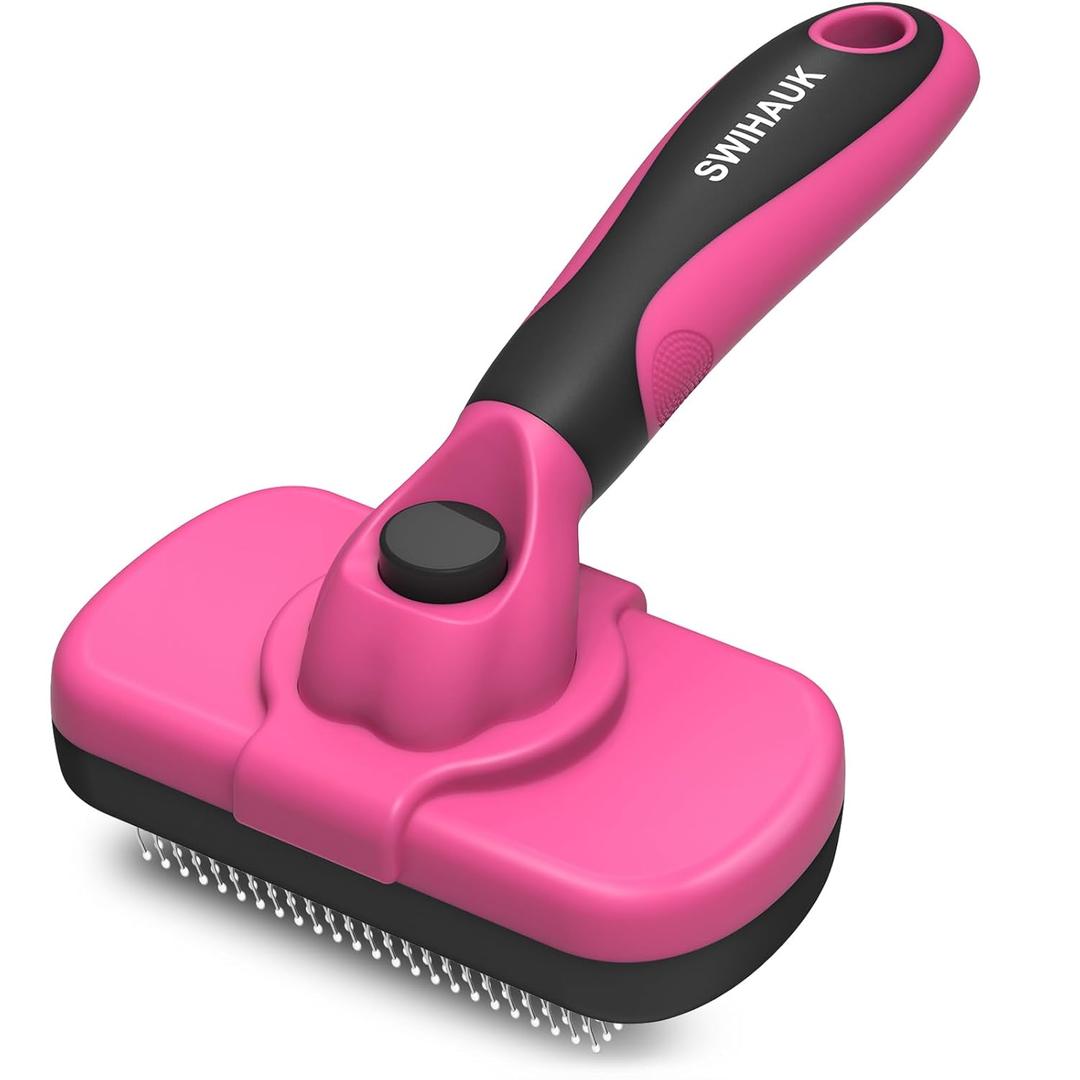 Swihauk Self Cleaning Slicker Brush for Dogs & Cats - Skin Friendly Grooming, Deshedding, Hair Removal for Puppies & Long/ Short Haired Pets, Pet Supplies Accessory, Pink