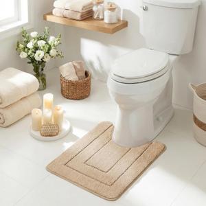 GRANNY SAYS Bathroom Toilet Rugs U Shaped, Bath Mats for Bathroom, Bath Rugs Non Slip Washable, Absorbent Microfiber Toilet Mat, Soft Plush Shaggy Bath Carpet, 20" x 24", Khaki