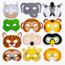 BLUE PANDA 12 Pack Felt Animal Masks for Kids, Jungle Safari Party Favors for Birthday (7x7.2 in)