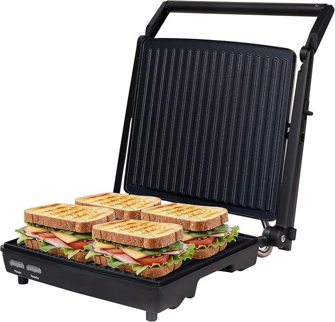 Courant Panini Press Gourmet Sandwich Maker, Super Slim Design with Foldable Handle, 4 Servings Grill with Non-Stick Plates, Opens 180° for Table Grill, Stainless Steel 1400 Watts