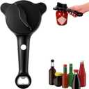 4 in 1 Multi-Purpose Jar Opener,Magnetic Stainless Steel Can Opener with Ergonomic Handle,Multi Size Lid Tool for Jars Cans Wine Bottles, Home Kitchen Helper(Black)