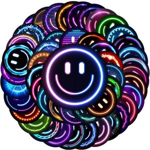 50PCS Smiling Neon Stickers, Cute Water Bottle Stickers for Kids, for Teaching Rewards, Notebooks, Stationery, Luggage, Cartoon PVC Happy Stickers
