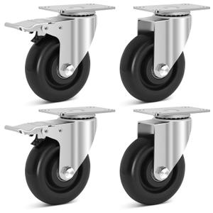 W B D WEIBIDA 4 Inch Caster Wheels Set of 4, 1200 Lbs Heavy Duty Casters with 2 Brake, Locking Industrial Swivel Top Plate Casters Wheels for Cart and Furniture Workbench(2 Brake 2 Swivel)