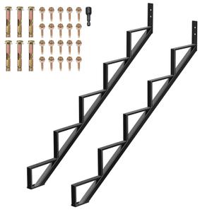 2PC Steel Stair Riser 5-Step, Metal Stair Stringer Load Capacity 3000 Lbs for Outdoor Stairs, Metal Steps for Deck Height 43.6", Anti-Rust Powder Coating, Black