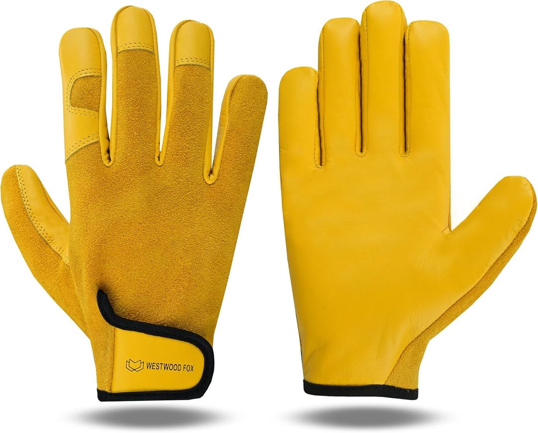 Gardening Gloves for Women Leather Thorn Safety Garden Heavy Duty Work Gloves Men Women Gardener Non-Slip Rigger (Medium, Yellow)