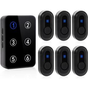 Wireless Caregiver Pager Call Button Nurse Call System 500Ft Range with LED Number Display for Elderly/Patient/Disabled at Home/Hospital/Clinic(6 Waterproof Call Button & 1 Receiver)