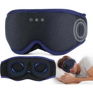 MUSICOZY Sleep Mask with Bluetooth Headphones, 3D Wireless Sleeping Eye Masks, Bluetooth Eye Masks 14-Hour Playtime, Ultra-Soft Breathable, Perfect for Side Sleepers, Women Men(Ocean Blue)