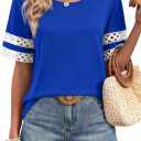 XIEERDUO Women Blouses Dressy Casual Summer Tops Color Block Short Sleeve Shirts Fashion Business Casual Outfits (Blue, S)