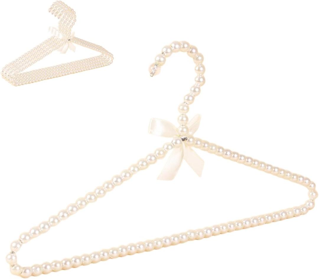 5 Pack Pearl Hangers, Elegant Bride Hanger for Wedding Dress, Cute Bridesmaid Clothing Hangers with Ribbon Bowknot (White)