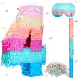 Jenaai 16 Inch Number Piata Kids Birthday Party Macaron Piata with Blindfold Stick and Confetti for Unicorn Birthday Wedding Baby Shower Decor(Number 4)