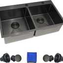 33x22 Black Drop In Kitchen Sink, Delironexu Double Bowl Kitchen Sinks, 33x22x9 Topmount Double Bowl
