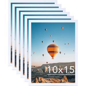 10x15 White Picture Frame Set of 6, Horizontal and Vertical Formats for Wall Hanging, 10 x 15 Wall Gallery Poster Photo Frames with Shatter Resistant Plexiglass, 6 Pack, White