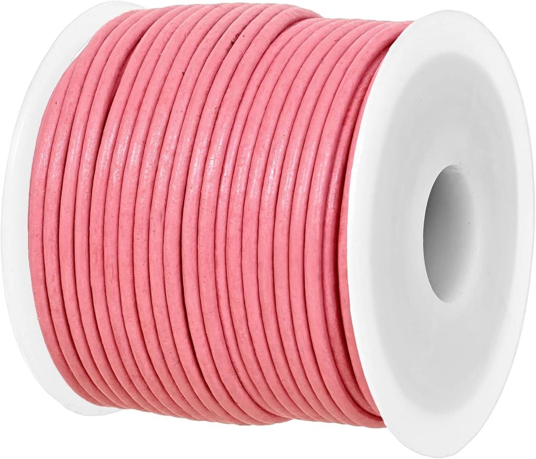 GENIQUE Real/Genuine Round Leather String Cord for Necklace, Bracelets, Jewelry, Kumihimo Braiding, DIY Projects (20 Meters) (1.5mm, Pink)