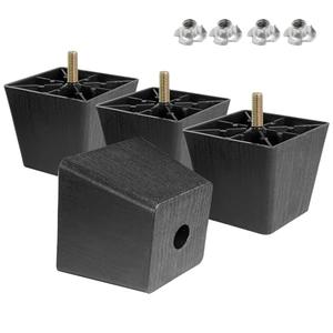 Masendelk 2.5 inch Plastic Furniture Legs, Square Couch Legs Black Sofa Legs Set of 4, Mid Century Furniture feet M8 Replacement Legs for Armchair Bed Couch Cabinet Desk Table Sofa