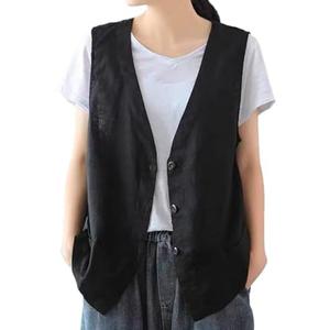 IDEALSANXUN Womens Cotton Linen Vest Casual Sleeveless Blazer Cardigans Lightweight Jacket Waistcoat 2XL IDEALSANXUN Womens Cotton Linen Vest Casual Sleeveless Blazer Cardigans Lightweight Jacket Waistcoat 2XL