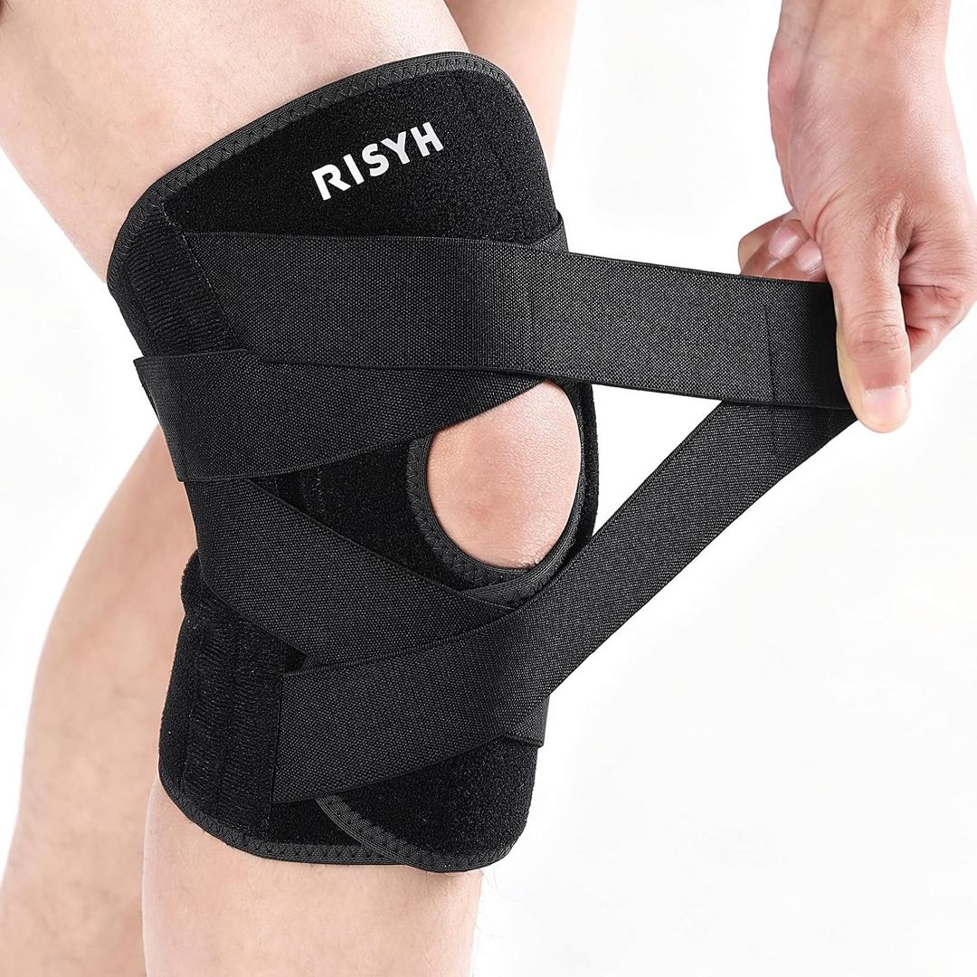 Knee Brace for Women Men Adjustable Cross Strap, Knee Braces for Meniscus Tear, Knee Pain Support with Side Stabilizers, Relieves ACL, MCL, Arthritis, Knee Pain for Patella Stability (Medium)