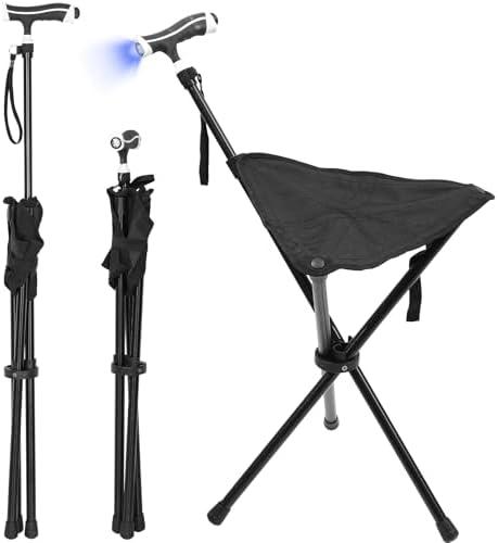 Cane with Seat Foldable Lightweight, Walking Cane with seat, Adjustable Walking Stick for Seniors & Elderly, with Padded Seat and Non-Slip Base for Outdoor Walking, Hiking, and Travel Assistance