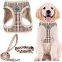 PUPTECK Adjustable Dog Harness Collar and Leash Set Step in No Pull Pet Harness for Small Medium Dogs Puppy and Cats Outdoor Walking Running, Soft Mesh Padded Reflective Vest Harnesses, Khaki S
